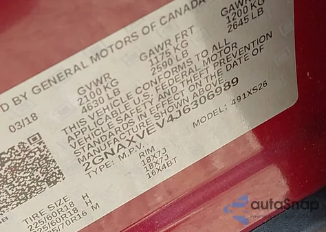 2018 Chevrolet Equinox Premier from USA, damaged, VIN 2GNAXVEV4J6306989